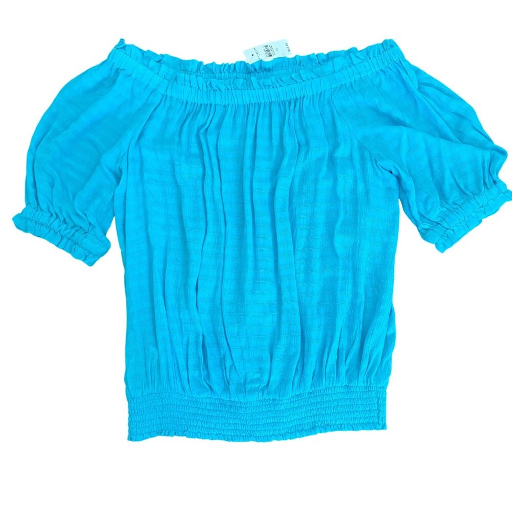 Ann Taylor Women's Sky Blue Off Shoulder Peasant Top Size XL 100% Rayon Beachy